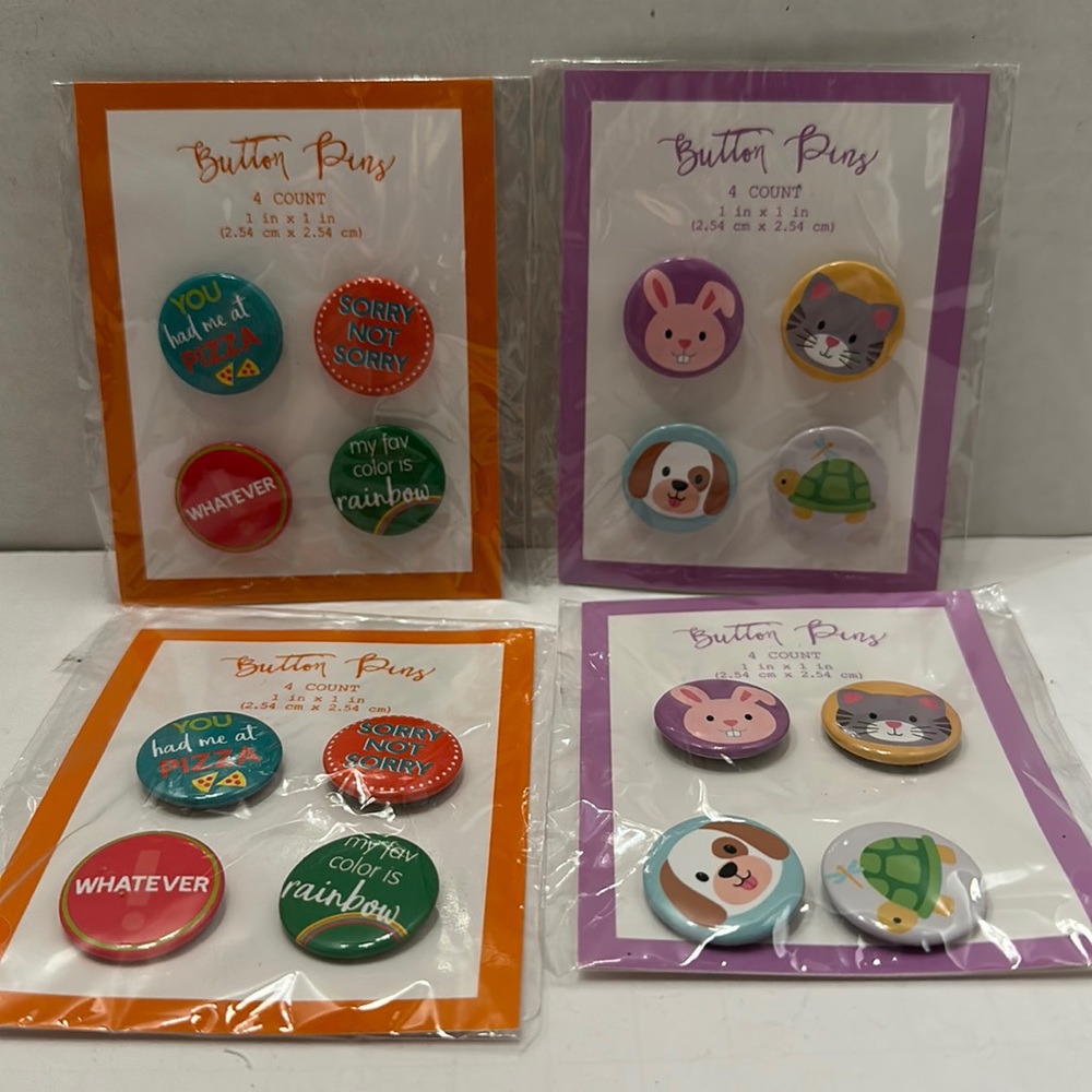 Button Pins Enamel Decorative 1 inch Pins Set of 4 Two Designs 2020